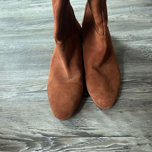 Gianni Bini rust suede knee high tall slouchy fringed boots with 1" wedge - Picture 8 of 14